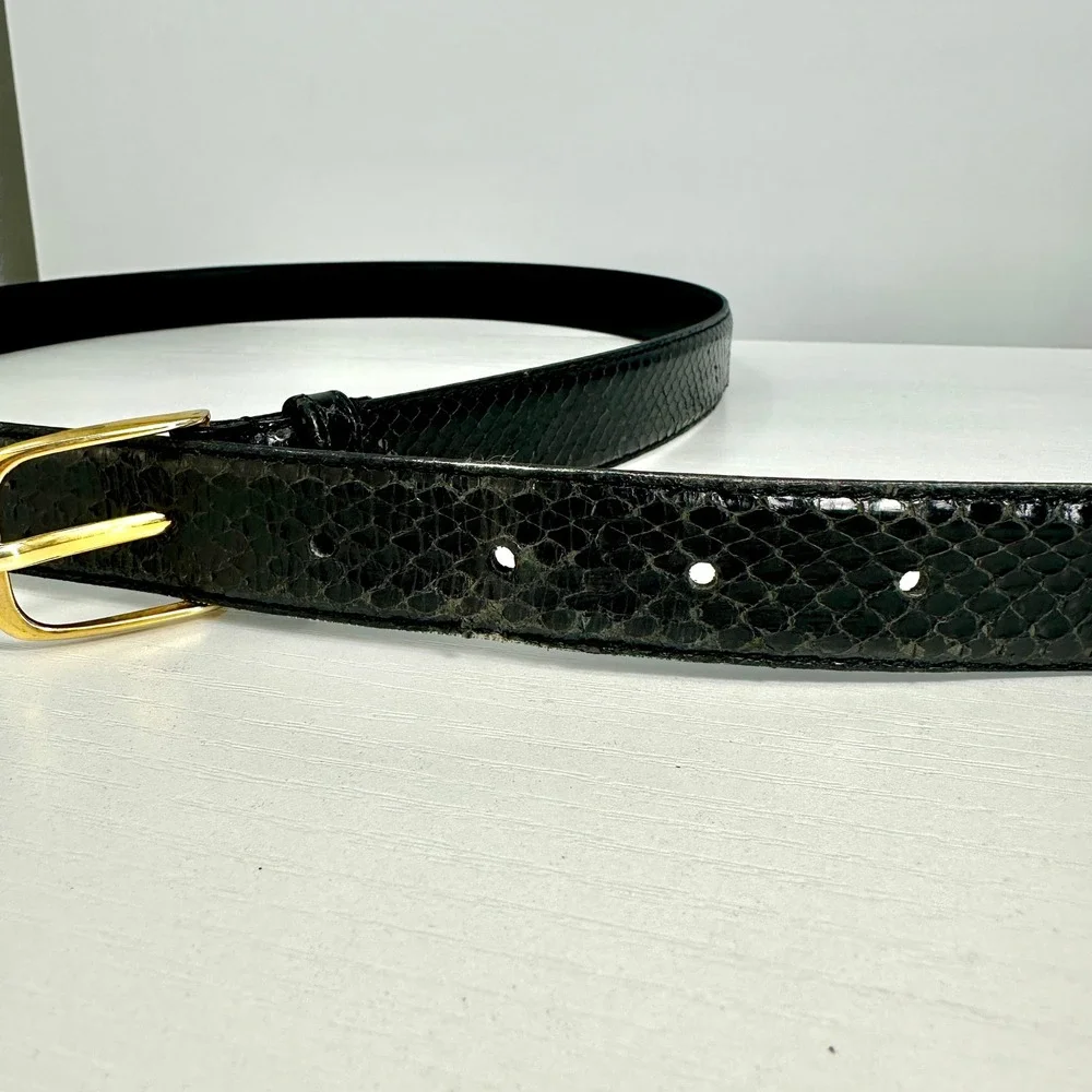 Men's Genuine Snake Skin Black Belt Gold Tone Buckle Size 38/95 Unisex‎
